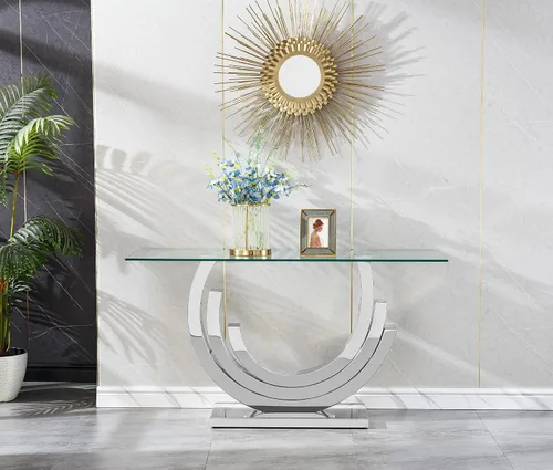 Miniatura 26 de Mesa de centro de cristal de lujo, mesa de centro de sofá de 47 pulgadas con marco de acero inoxidable dorado y parte superior de vidrio negro, mesa