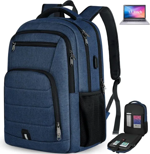 Miniatura 8 de RAINSMORE Mochila para laptop de 17 pulgadas, mochila de viaje grande para mujer, mochila impermeable para computadora, trabajo, universidad, bolsa