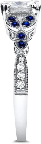 Miniatura 2 de Kobelli - Anillo de compromiso de 1 15 CTW con zafiro azul y moissanita antiguo, oro blanco de 14 k