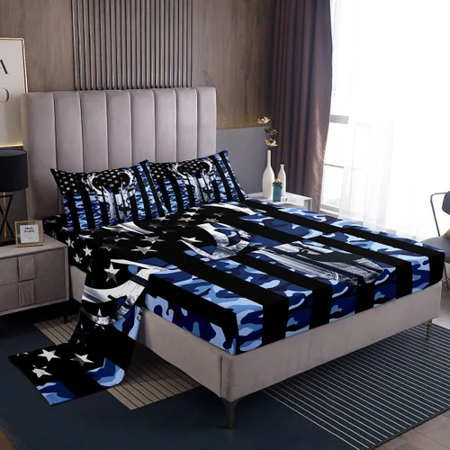 Miniatura 50 de Juego de sábanas con estampado camuflaje de la bandera estadounidense tamaño King, de Castle Fairy. Juego de ropa de cama de lujo de microfibra