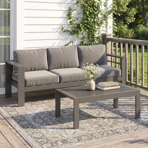Miniatura 36 de Solaste Aluminum Patio Sofa with Coffee Table,3 PCS Patio Furniture Set with Cushions, All-Weather Outdoor Sofa for Balcony, Deck, Backyard, Porch