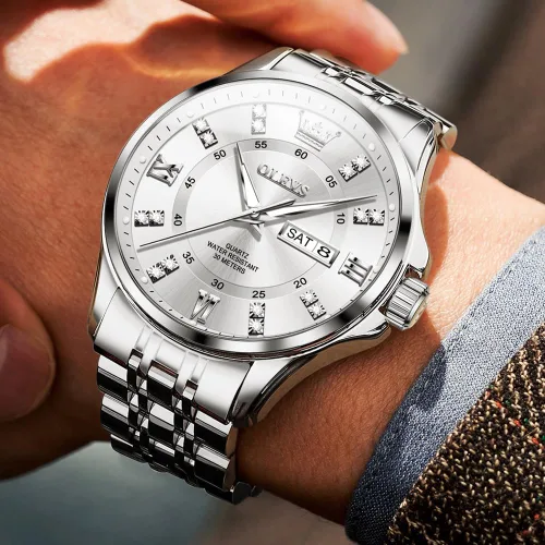 Miniatura 15 de OLEVS - Relojes de diamantes para hombres, relojes de vestir a prueba de agua, relojes analógicos de cuarzo de lujo con calendario de fecha y correa
