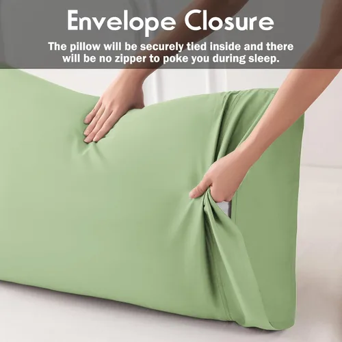 Miniatura 4 de Fundas de almohada tamaño estándar paquete de 2, fundas de almohada de viscosa refrescante con cierre de sobre, cubierta de almohada fresca y Verde