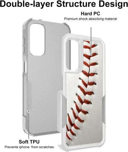 Miniatura 2 de Funda para Samsung Galaxy A14 5G, deportes de béisbol patrón blanco absorción de golpes PC duro e interior de silicona híbrida doble capa Armor