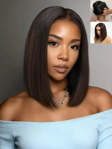 Miniatura 22 de Nadula - Peluca corta de 20 cm con cabello humano gris sal y pimienta, sin pegamento, con separación lateral, capas enmarcadas para el rostro