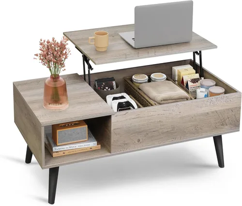 Miniatura 10 de WLIVE Mesa de Centro para Sala de Estar, Mesa de Centro Pequeña con Almacenamiento, Mesa Central de Comedor de Madera Moderna con Tapa Elevable