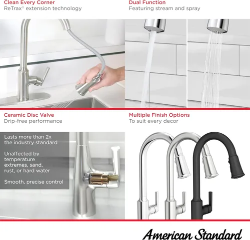 Miniatura 3 de American Standard 7421300.243 Raviv - Grifo de cocina desplegable con rociador y dispensador de jabón, color negro mate