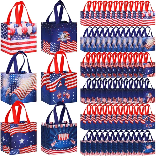 Miniatura 9 de Ctosree 12 Pcs 4th of July Gift Bags Bulk Patriotic Memorial Independence Day Celebration-red White Blue Non Woven Tote with Handle