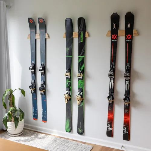 Miniatura 5 de StoreYourBoard Soporte de pared horizontal de madera para esquís – Organizador de pared de esquí resistente, soportes de esquí que ahorran espacio