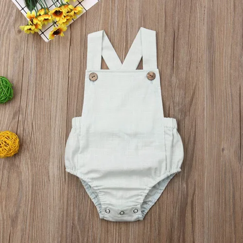 Miniatura 3 de Mameluco de verano de 1 pieza para bebé recién nacido, color sólido, sin mangas, sin espalda, overoles