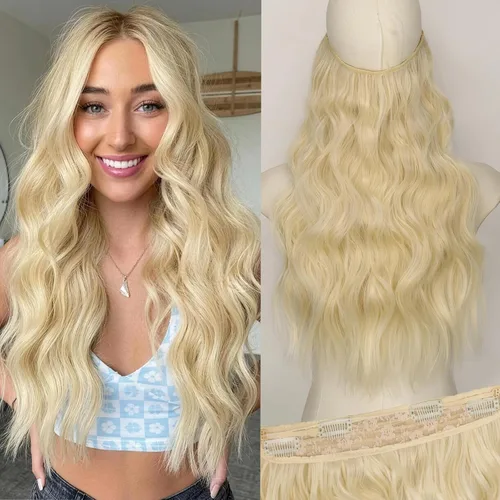 Miniatura 54 de KooKaStyle - Extensiones de cabello con hilo invisible, diadema transparente, ajustables, 4 clips fijadores, cabello largo y ondulado de 12