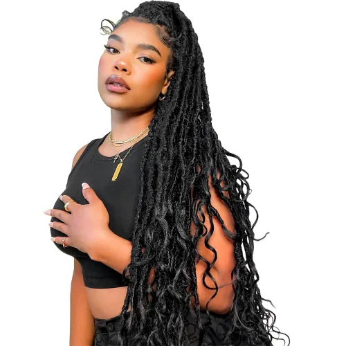 Miniatura 29 de Niseyo Wild Locs - Rastas sintéticas desgastadas de 14 pulgadas con extremos rizados, 8 paquetes de cabello largo y suave con bucles preformados