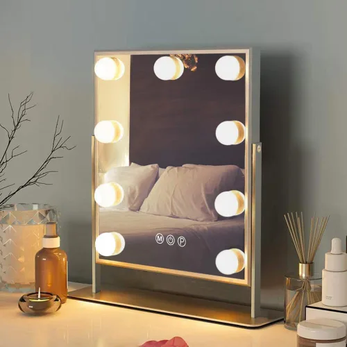 FENCHILIN - Espejo de tocador con luz, espejo de maquillaje iluminado, espejo de maquillaje inteligente, control táctil, 3 colores, luz regulable,