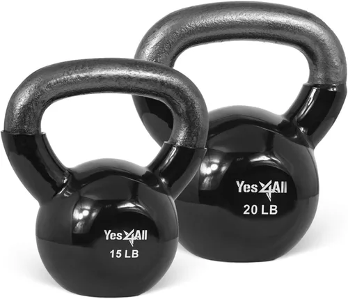 Miniatura 29 de Yes4All - Juego de pesas rusas recubiertas de vinilo, set combinado para entrenamiento corporal completo, fuerza de agarre, flexiones y ejercicios
