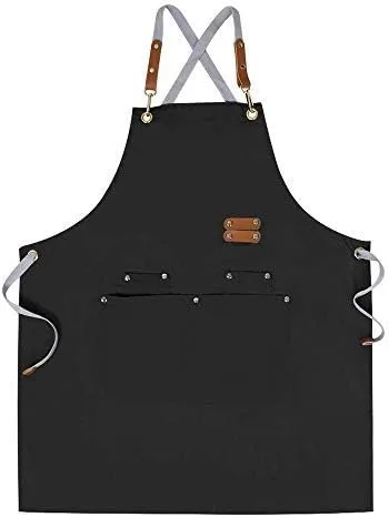 Delantal de chef, delantal cruzado para hombres y mujeres con correas ajustables y bolsillos grandes, de lona, M - 2EG.