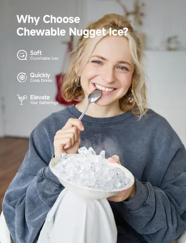 Miniatura 3 de EUHOMY - Fabricador de hielo para encimera de pepitas, máquina de hielo de 40 libras/24 horas, autolimpieza, fabricador de hielo sónico de encimera
