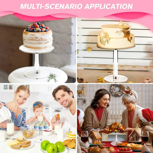 Miniatura 4 de WILLSIN Soporte de tarta acrílico, soportes de tarta redondos para mesa de postres, soporte de cupcakes transparente para fiesta de cumpleaños