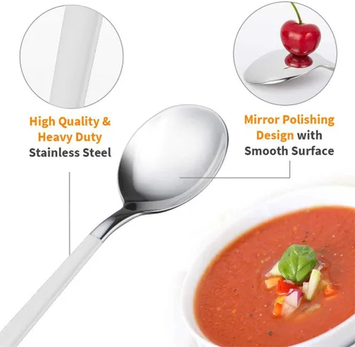Miniatura 2 de Cucharas de cena de acero inoxidable de 4 piezas con borde redondo, cuchara de mesa cómoda de mango largo de 8 pulgadas, cubiertos pulidos