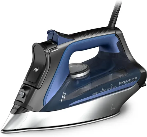 Rowenta DW8350 Ultimate Plus - Plancha de vapor de 1775 vatios, placa vertical de 430 agujeros, apagado automático, negro y azul, 12 x 6