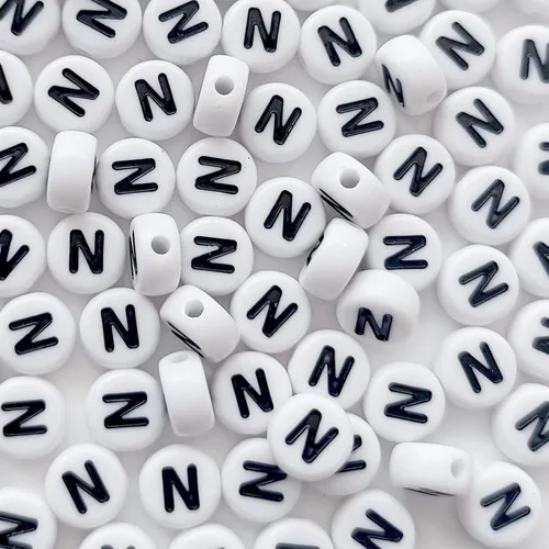 Miniatura 16 de 100 cuentas de letras acrílicas del alfabeto para hacer joyas, cuentas redondas blancas de la letra R para hacer pulseras, collares, llaveros, 0Flat