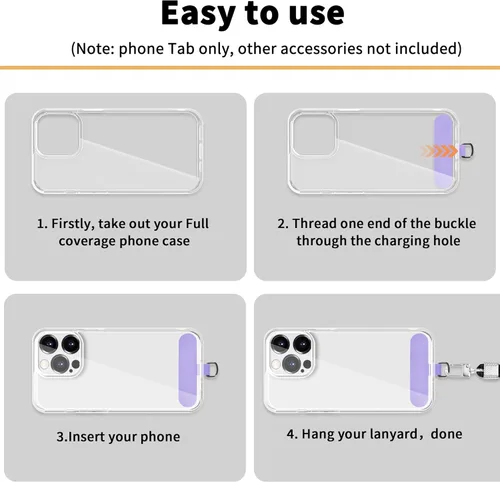 Miniatura 4 de TACOMEGE Phone Tether Tab for iPhone, Cell Phone Lanyard Patch, Phone Strap Replacement Part for All Full Phone Cases Púrpura