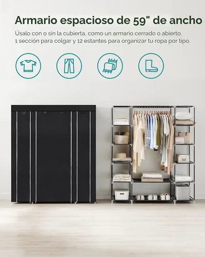 Miniatura 3 de Clóset portátil Songmics de 59 pulgadas, de tela no tejida, con estantes