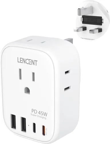 Miniatura 13 de LENCENT - Adaptador de enchufe de viaje europeo, enchufe plegable tipo C de Estados Unidos a Europa con 4 tomas, 4 puertos USB (2 USB C), adaptador