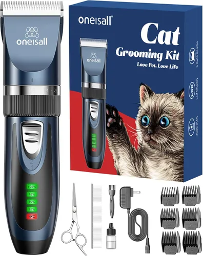 oneisall Cortador de pelo para gatos silencioso para pelo enmarañado y largo, afeitadora de mascotas inalámbrica de 2 velocidades para gatos, perros