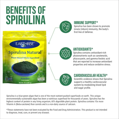 Miniatura 3 de Earthrise Spirulina Polvo natural de 32 onzas, espirulina natural premium de California, vegano, sin gluten, apto para ceto, sin OMG, súper alimento