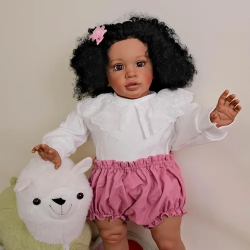 Miniatura 6 de Angelbaby Muñecas de bebé negras Reborn de 26 pulgadas, tamaño grande, realista, afroamericana, niña pequeña, pipa, cuerpo de tela pesada, bebés
