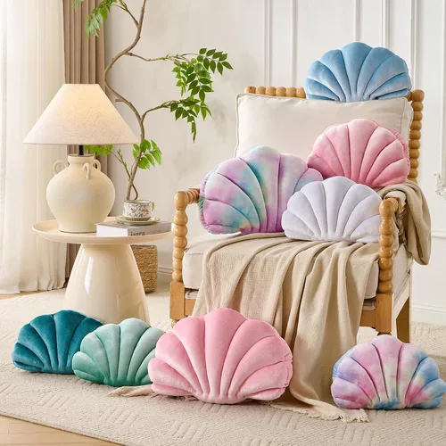 Miniatura 5 de XIAIJIA Seashell - Almohada decorativa con forma de concha marina, almohada de lanzar con forma de concha, almohada de playa con inserto 3D