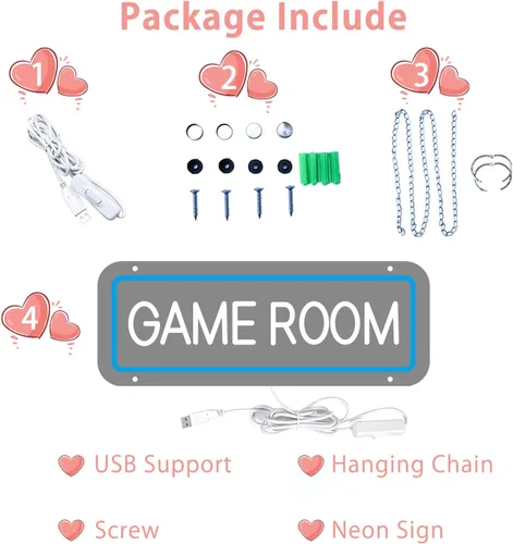 Miniatura 6 de Letrero de neón para sala de juegos para decoración de pared de juegos, luz de neón LED con alimentación por USB, habitación de adolescente, 2-Azul