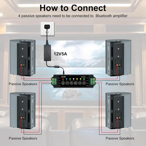 Miniatura 5 de Herdio Altavoces Bluetooth para exteriores de 5.25 pulgadas, 600 W, impermeables, con cable, montaje en pared, sistema de altavoces resistentes a