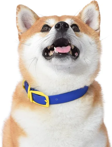 Miniatura 6 de Wags & Wiggles Collar de perro de PVC impermeable, azul marino y amarillo, totalmente impermeable para uso en piscina, lago y playa, correa