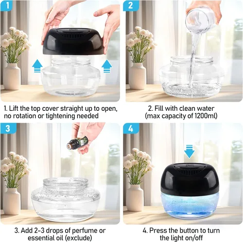 Miniatura 10 de Limpiador de Aire Lavador de Aire, Difusor de Aromas para Aire Fresco para el Hogar, Oficina, Purificador de Aire con Luz Nocturna (Negro)