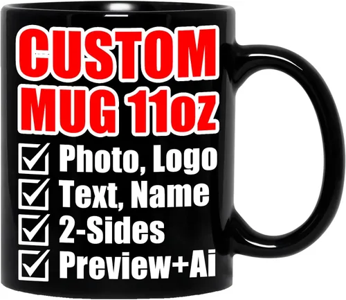 Miniatura 12 de Taza de café personalizada – Tazas personalizadas con texto en imagen, nombre de foto personalizado, logotipo, taza de cerámica – Cumpleaños, Negro