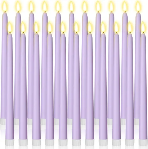 Miniatura 24 de Macarrie 24 Paquetes de Velas Cónicas Sin Llama Operadas con Batería Falsas de 11 Pulgadas de Largo Luz de Vela LED Sin Llama Parpadeantes Cónicas