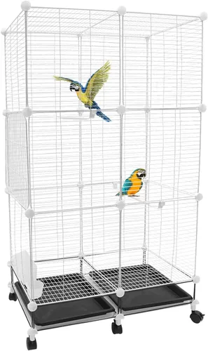 Miniatura 12 de Jaula grande para pájaros con tragaluz abierto, soporte rodante y 5 puertas, jaulas móviles para loros, jaula de vuelo para pájaros de mascotas