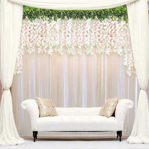 Miniatura 8 de BLEUM CADE 20 flores colgantes de glicina falsa blanca y rosa, 3.6 pies, flores colgantes para bodas, fiestas, hogar, telón de fondo, decoración