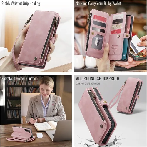 Miniatura 4 de Defencase Funda compatible con Samsung Galaxy S22 Plus con tarjetero de bloqueo RFID para mujeres y hombres, correa magnética de piel sintética