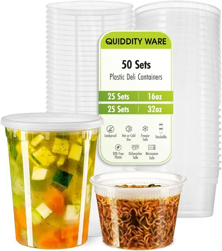 Miniatura 10 de Recipientes de 8 onzas con tapas a prueba de fugas, paquete de 50 recipientes de plástico transparente sin BPA para almacenamiento de alimentos