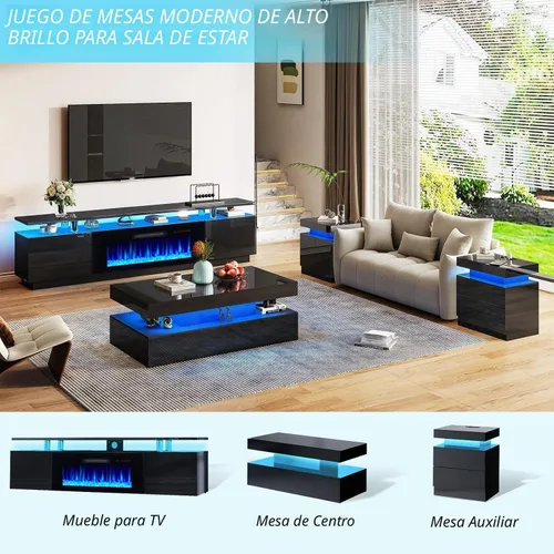 Miniatura 6 de AMERLIFE Soporte de TV con chimenea de 36 pulgadas, luces LED modernas para centro de entretenimiento de 70 pulgadas, armario de consola de TV de 2
