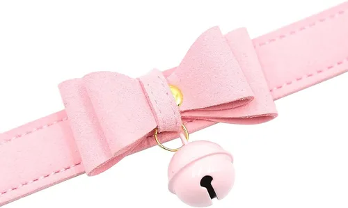 Miniatura 4 de LEWECEEO PU Leather Bow Collar Necklace Choker with Bell Cat Cosplay Kitty Necklace Choker Collar for Women
