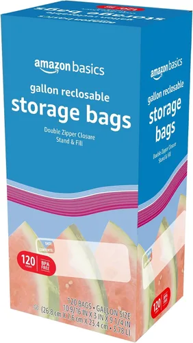 Miniatura 5 de Amazon Basics Bolsas de almacenamiento de alimentos con cierre de doble cremallera, soporte y base de relleno, sin BPA, 120