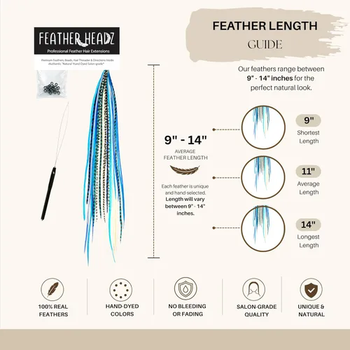 Miniatura 3 de 21 extensiones de cabello de color azul, kit de gallo de 9 a 14 pulgadas de largo, con 20 cuentas de microenlace, plumas 100% reales, estilo bohemio