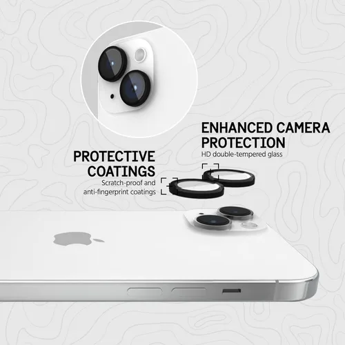 Miniatura 3 de Pelican - Protector de lente de cámara con anillos de aluminio para iPhone 15 / iPhone 15 Plus - Vidrio templado 9H - Resistente a los arañazos