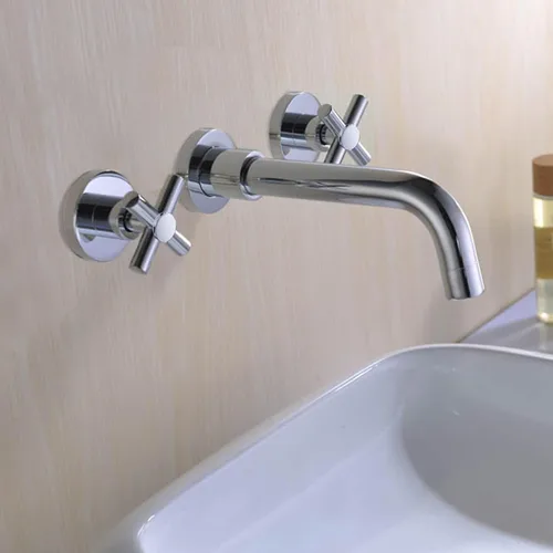 Miniatura 4 de sumerain Grifo de baño de montaje en pared, 2 manijas cruzadas en acabado cromado moderno, válvula empotrada incluida Cromo