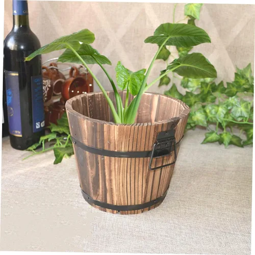 Miniatura 8 de Maceta de madera para suculentas, 3 piezas, macetero grande para suculentas, para exteriores, macetas redondas rústicas, macetas de madera rústicas