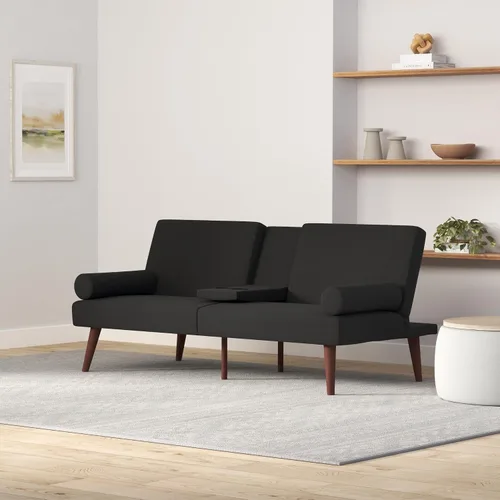 Miniatura 2 de Best Choice Products Mid-Century - Futón tapizado moderno, sofá cama plegable convertible, sofá pequeño con reposabrazos redondeados, 2 portavasos