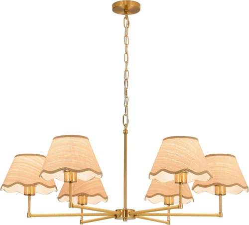 Miniatura 8 de Candelabro de ratán bohemio de 6 luces de 39 pulgadas, lámpara colgante de ratán con pantalla tejida a mano, altura ajustable, lámpara de comedor